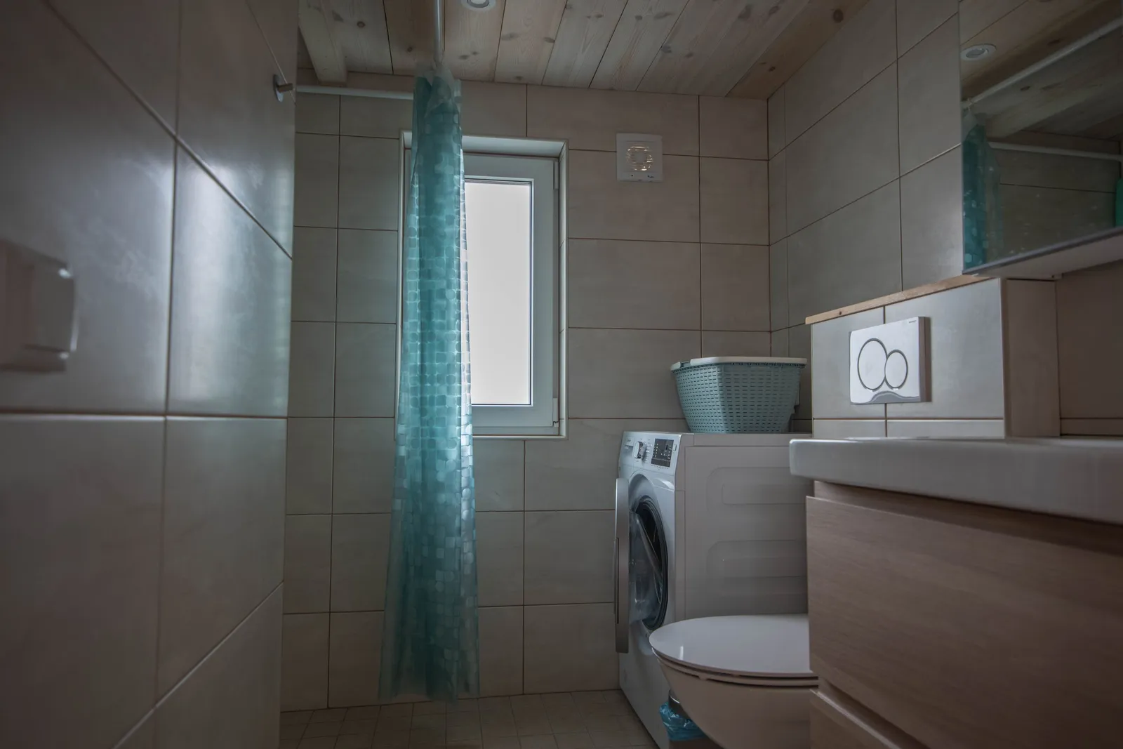 The shower room with a washing machine